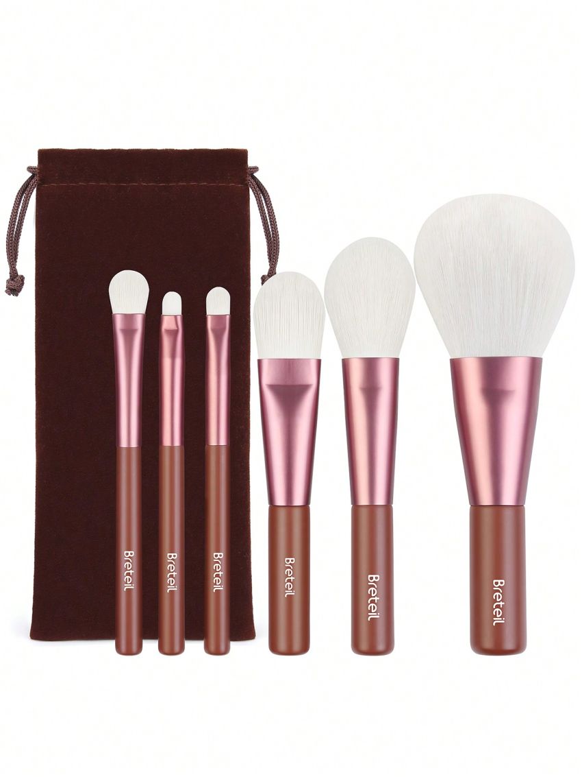 NUBILY Travel Makeup Brushes, 6Pcs Professional Makeup Brush Set for Eyeshadow Face Powder Blush Foundation Concealer Lip, with Make up Pouch