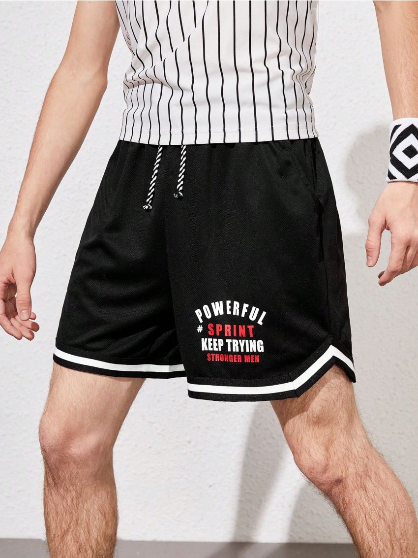 SHEIN Teenage Boys' Casual Color Block Sports Shorts With Letter Print