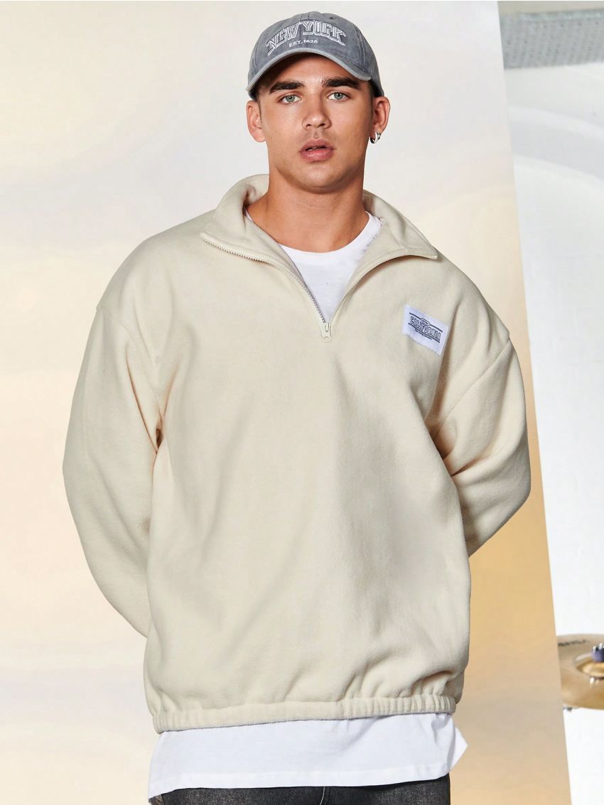 SHEIN Manfinity EMRG Men Letter Patched Detail Drop Shoulder Quarter Zip Fleece Sweatshirt