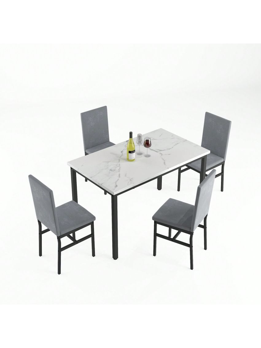 Dining Table Set for 4,5 Piece Dining Table Set with Faux Marble Tabletop Dining Table and 4 Dining Chairs, Modern Dining Table Set for Kitchen Dining Room Living Room