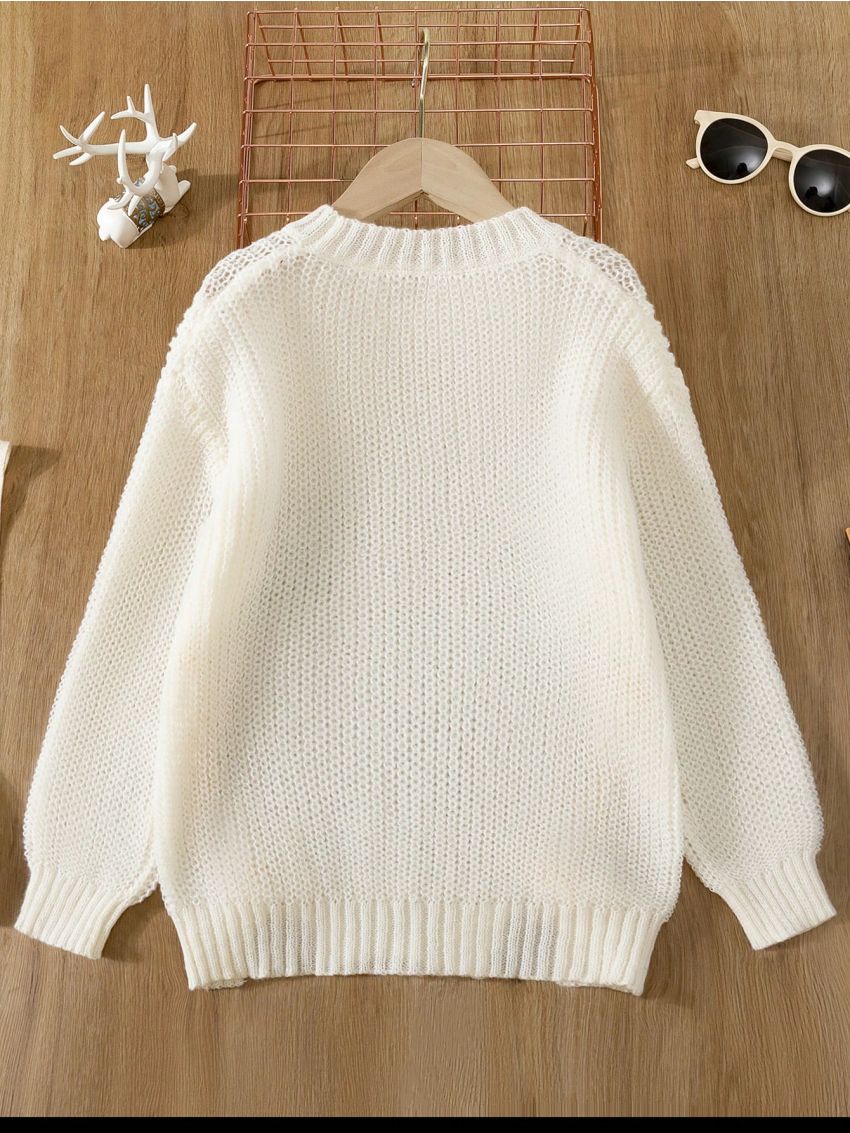 Toddler Girls' Pink Casual Loose Fit Sweater With Bow Decor, Autumn & Winter