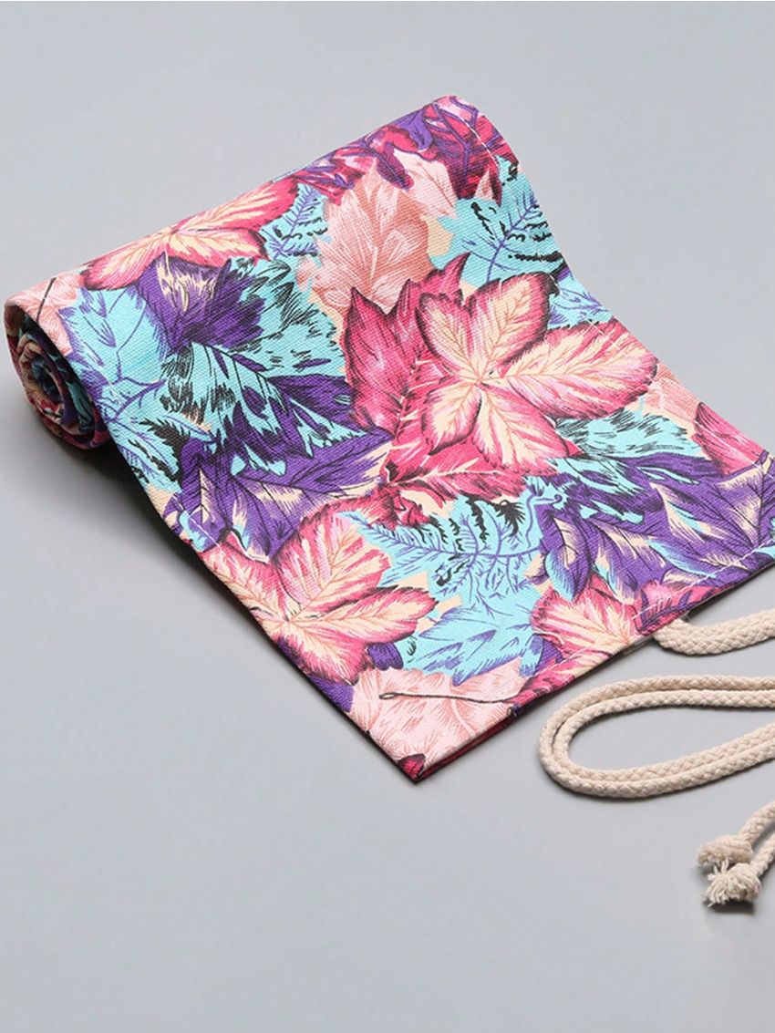 1 24-hole Color Maple Leaf Handmade Canvas Pen Curtain Painting Special Pencil Bag Sketch Color Pencil Storage Bag