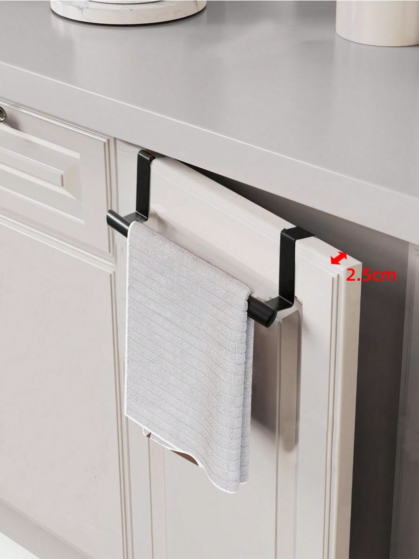 SHEIN Basic living 1PC Black Single Rod Towel Rack Cabinet Door Back Type Hanging Rack Non-punched Towel Rod