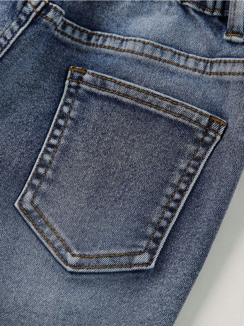 Little Boys' Shredded Cat Whisker Design Washed Denim Jeans Shorts