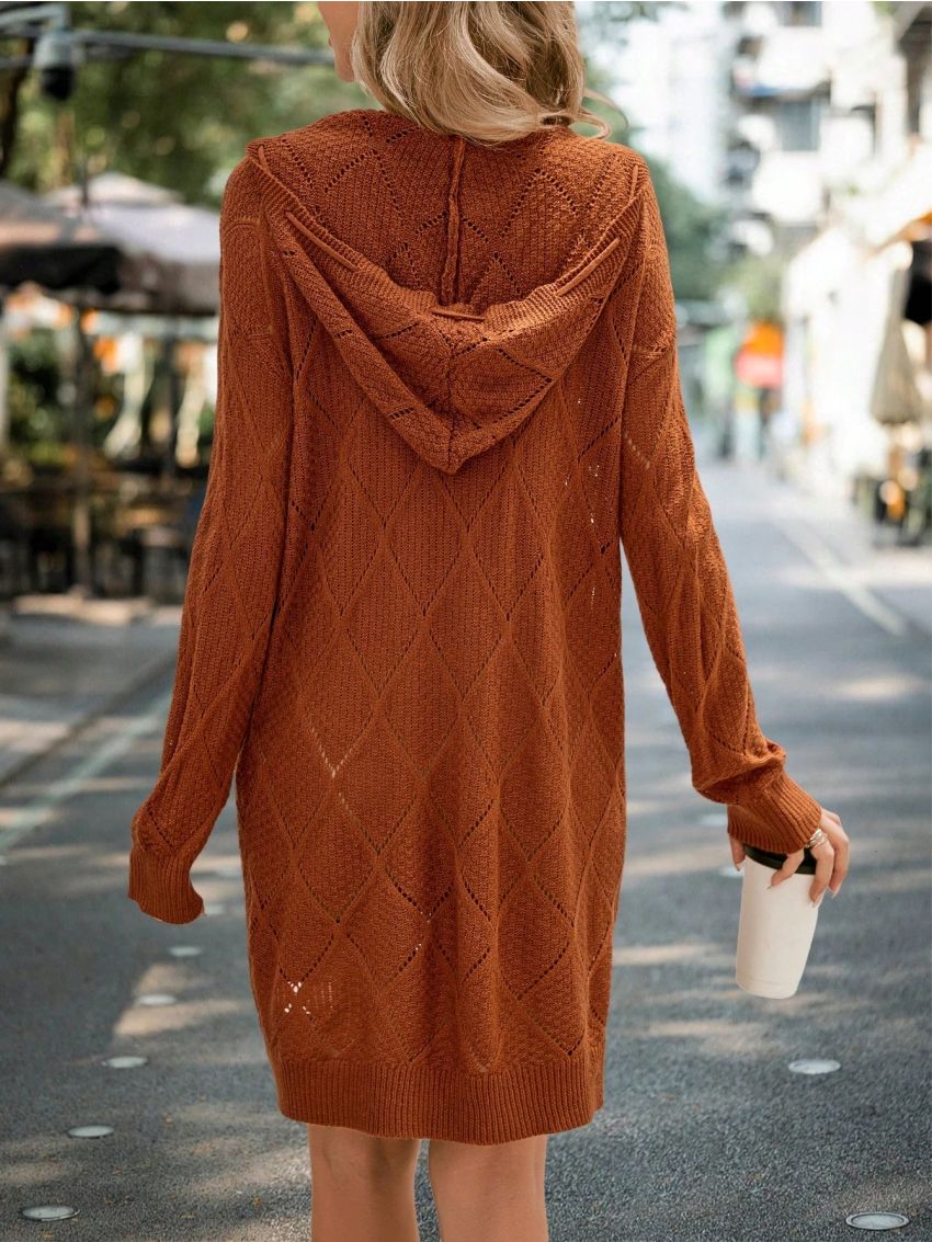 SHEIN LUNE Drop Shoulder Drawstring Hooded Sweater Dress