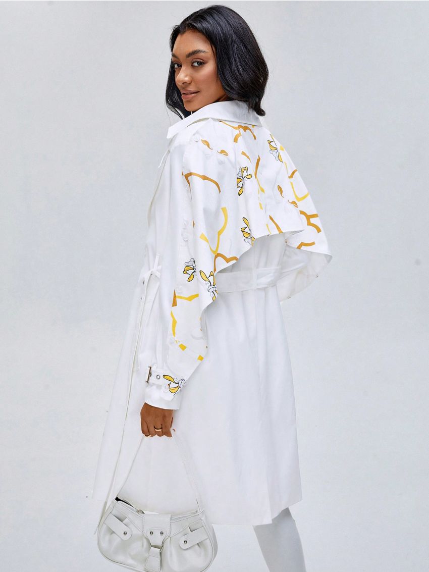 Growing Lapel Collar Lace Up Sleeve Belted Trench Coat