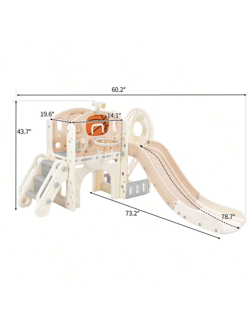Merax Kids Slide Playset Structure, Freestanding Castle Climbing Crawling Playhouse with Slide, Arch Tunnel, Ring Toss, and Basketball Hoop, Toy Storage Organizer for Toddlers, Kids Climbers Playground