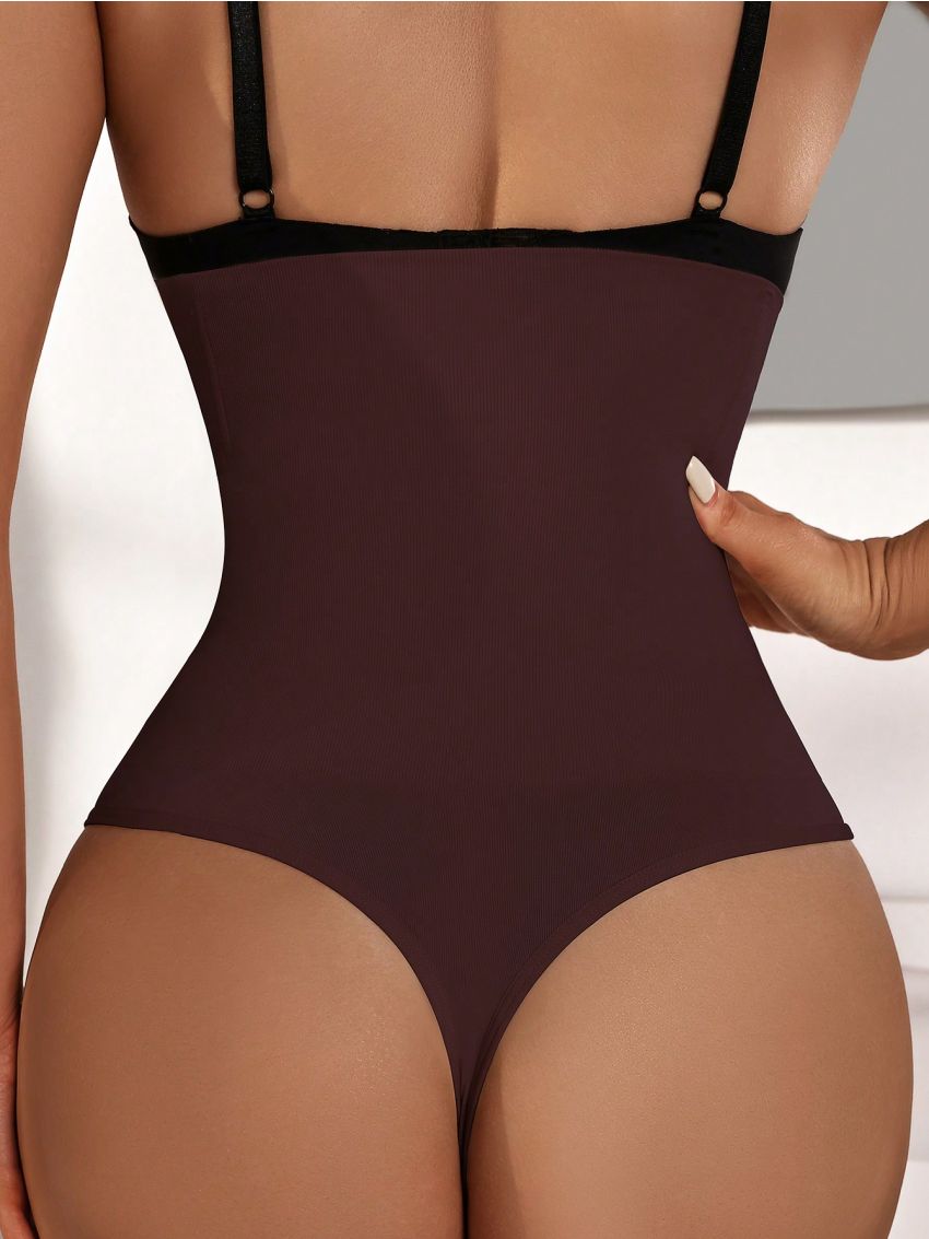 Women'S Solid Color High Waist Tummy Control Thong Panties