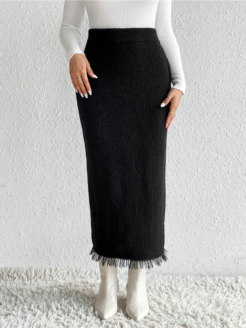 SHEIN LUNE Raw Trim Knit Skirt