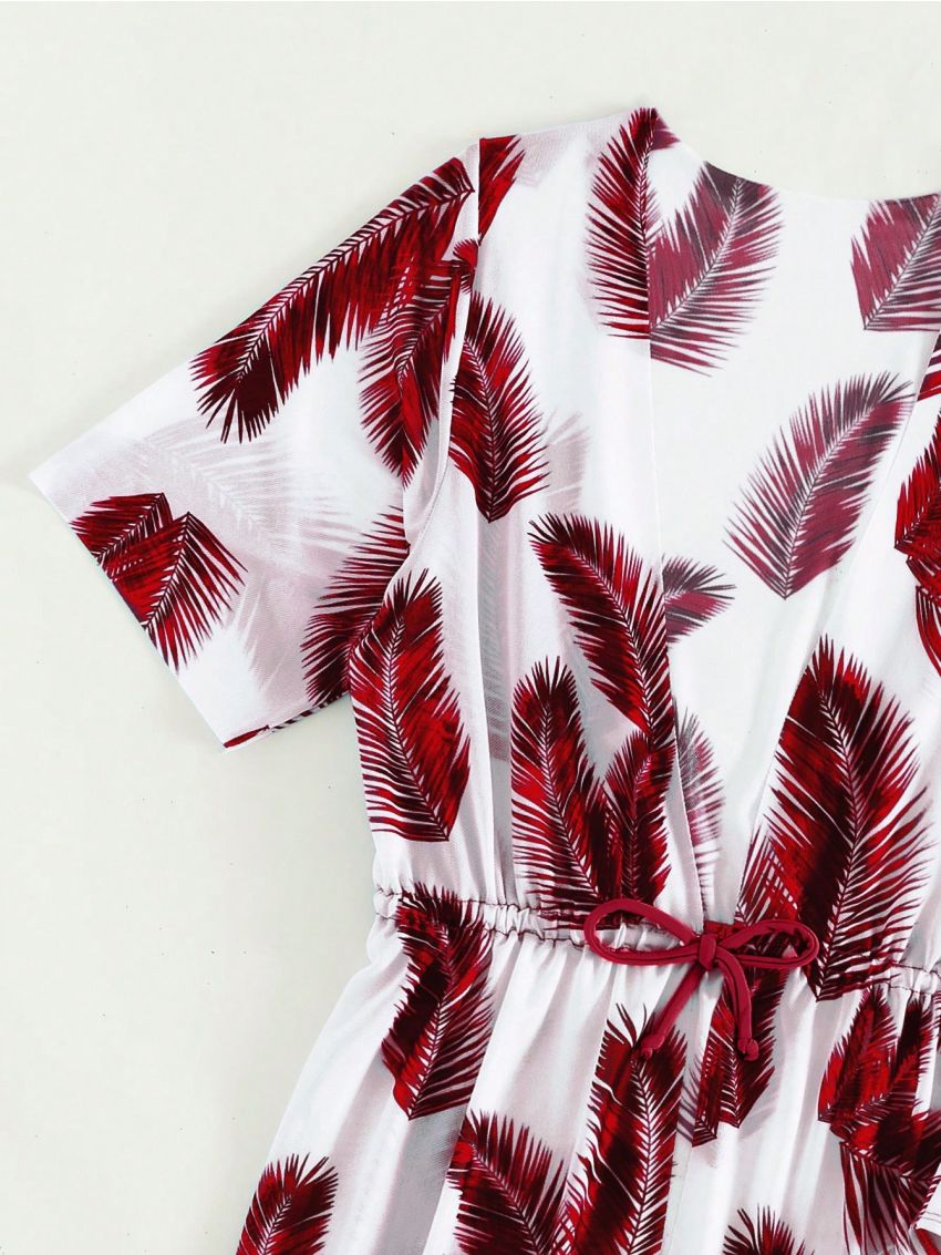 SHEIN Teen Girls' Two Piece Botanical Print One-Piece Swimsuit