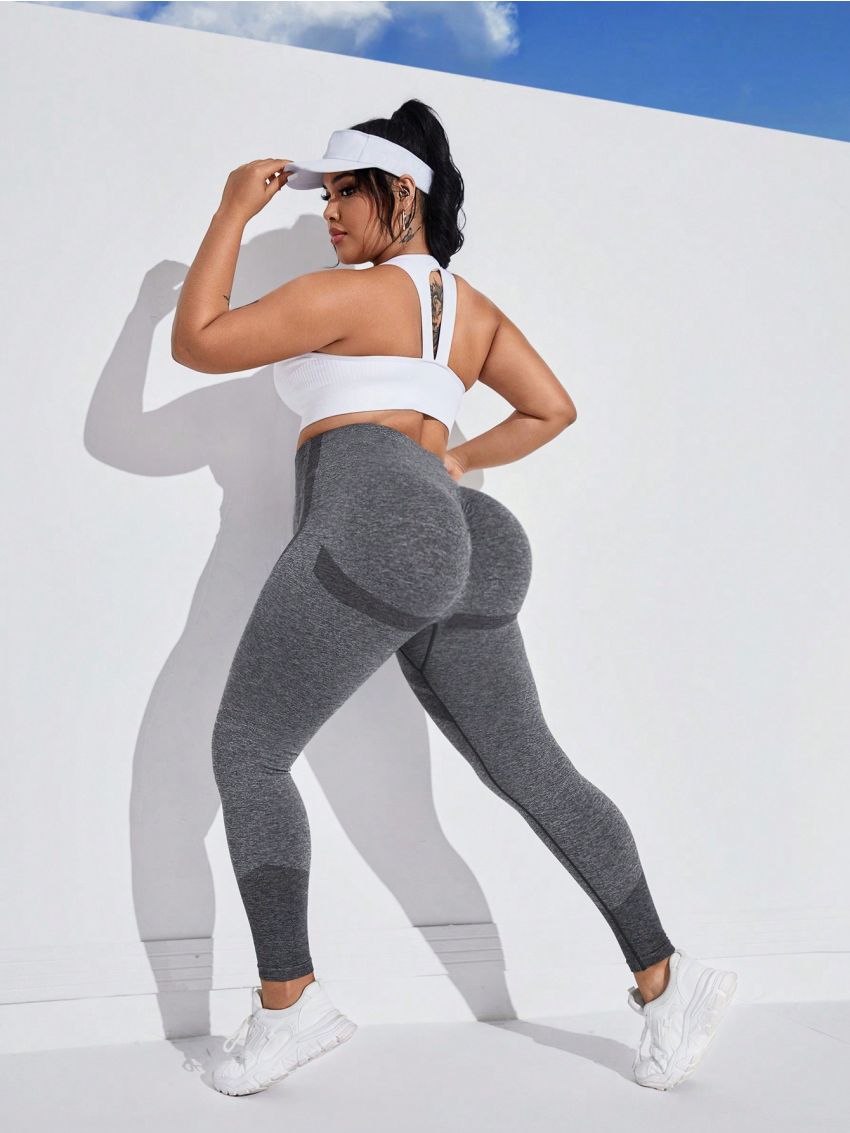 Street Sport Plus Size Contrast Paneled High-Waisted Sports Leggings