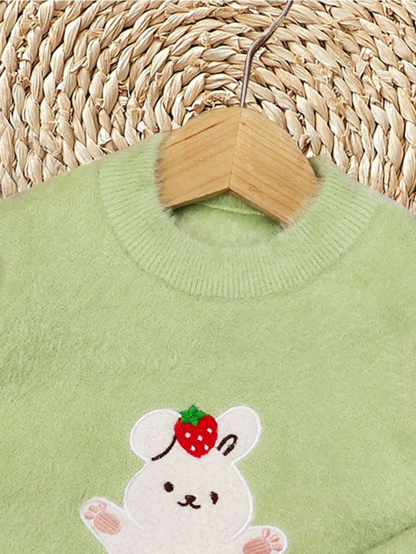 Infant Girls' Cartoon Rabbit Embroidered Long Sleeve Sweater