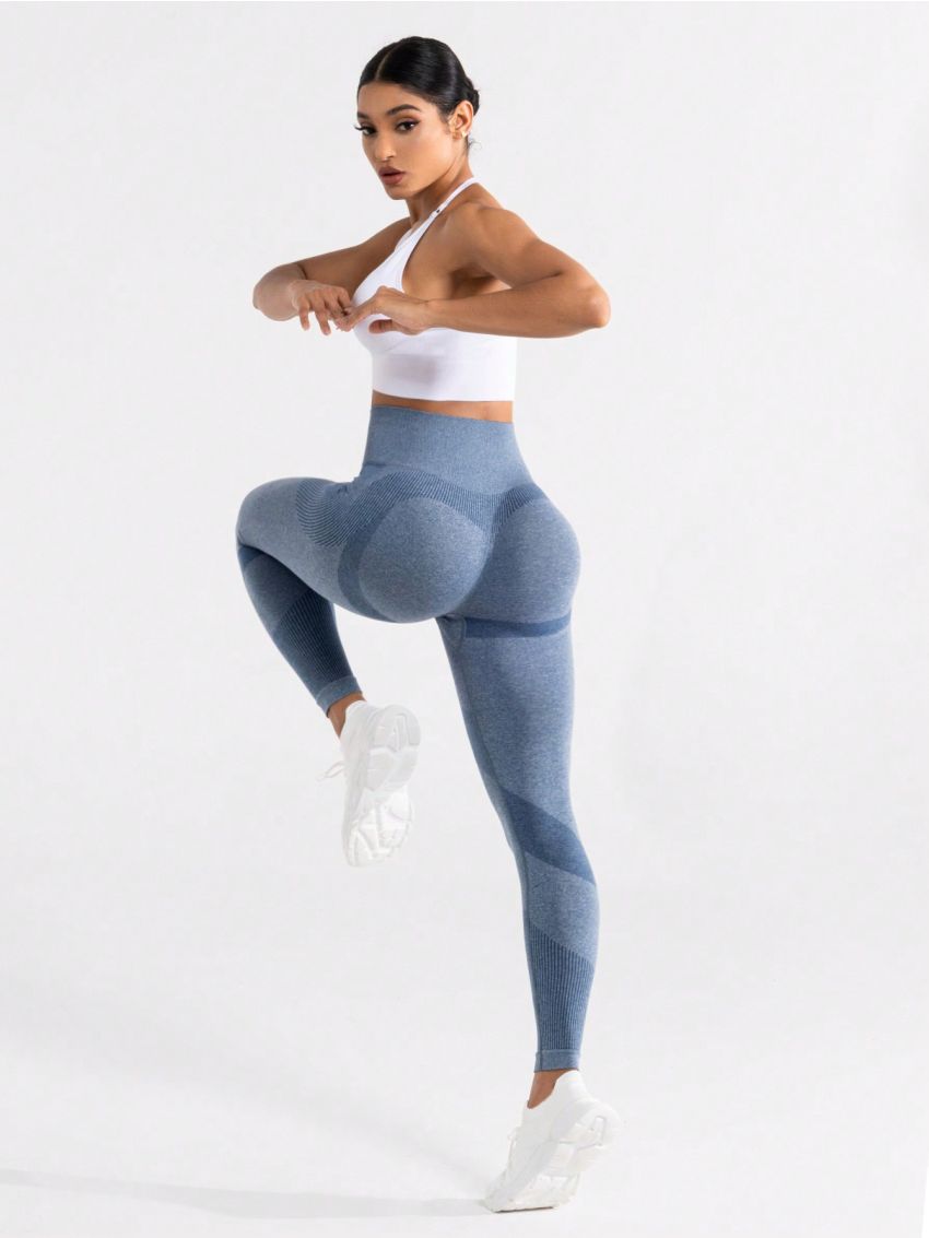 Yoga Basic Color Block Elastic Waist Athletic Leggings