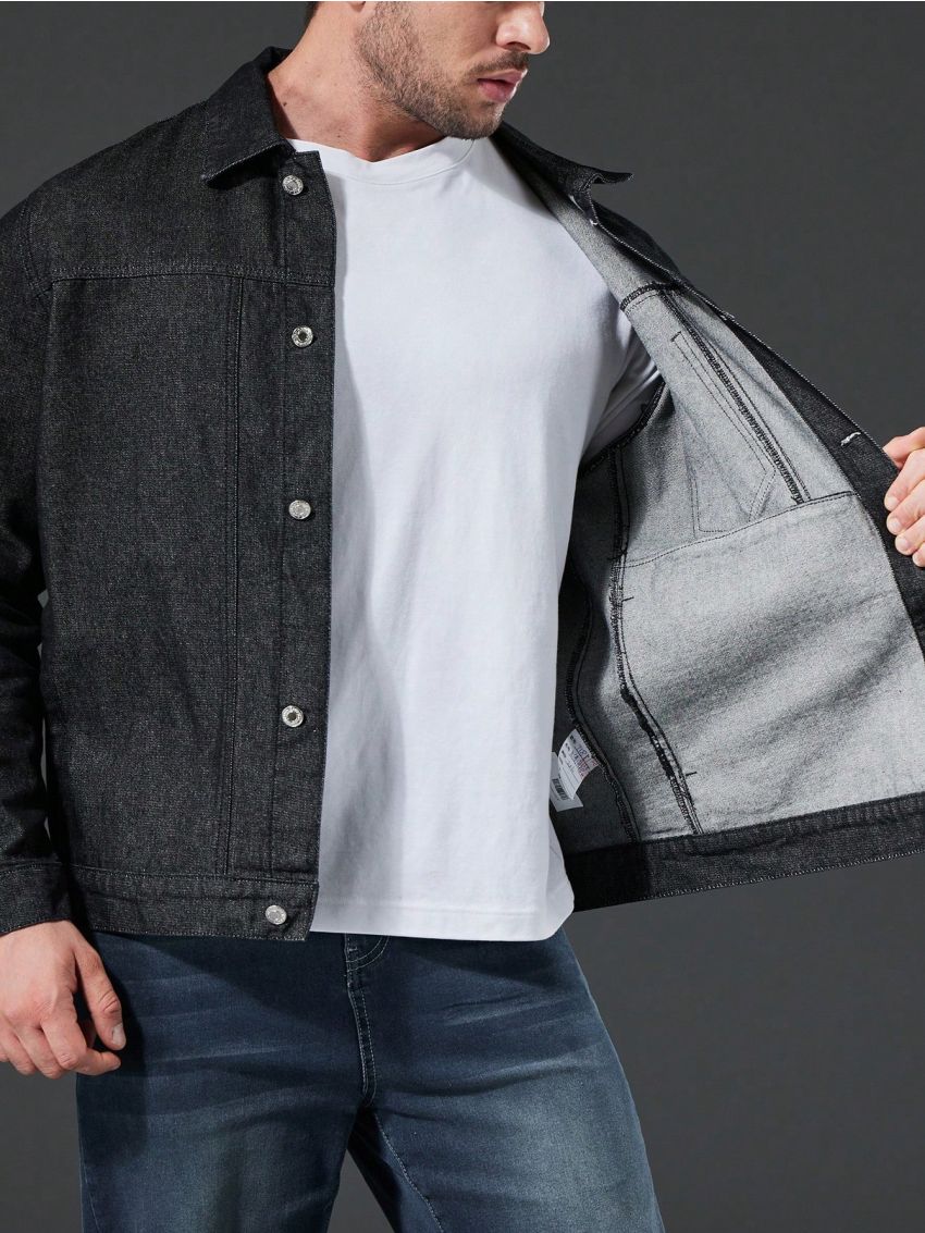 Men Plus Letter Patched Detail Denim Jacket