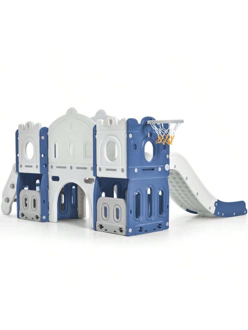 Merax Kids Slide Playset Structure, Freestanding Castle Climber with Slide and Basketball Hoop, Toy Storage Organizer for Toddlers, Kids Climbers Playhouse for Indoor Outdoor Playground Activity