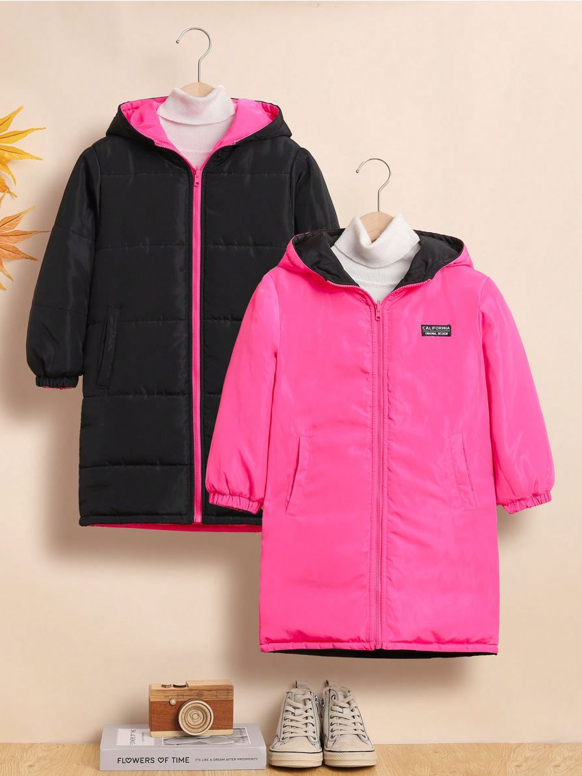 SHEIN Young Girl Zip Up Hooded Puffer Coat