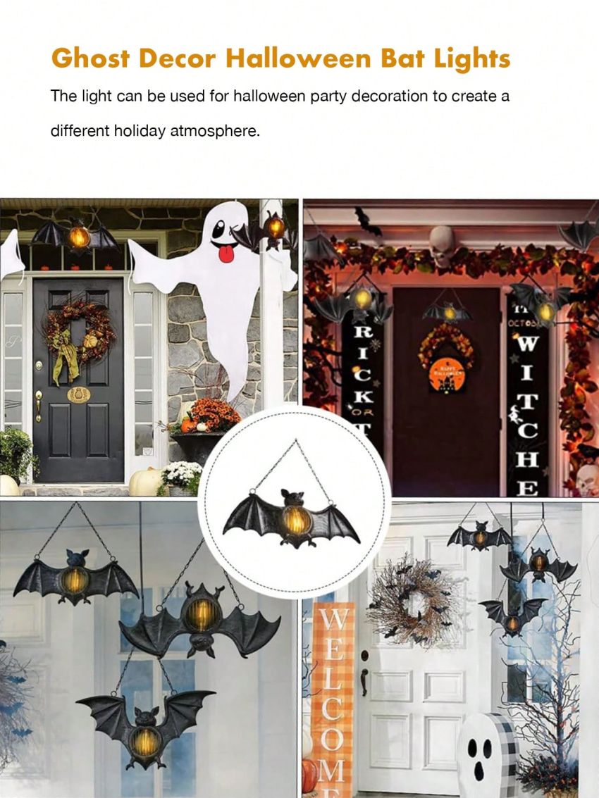 1pc Halloween Sparkling Bat Decoration Light, Multicolored Led Twinkle String Light For Festival Party Decoration