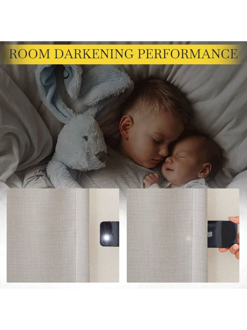 NICETOWN 2 Panels Faux Linen Curtains 96 inches Long, Pinch Pleated Curtains Room Darkening Window Drapes Thermal Insulated Light/Noise Blocking for Living Room/Bedroom, Angora, W50 x L96