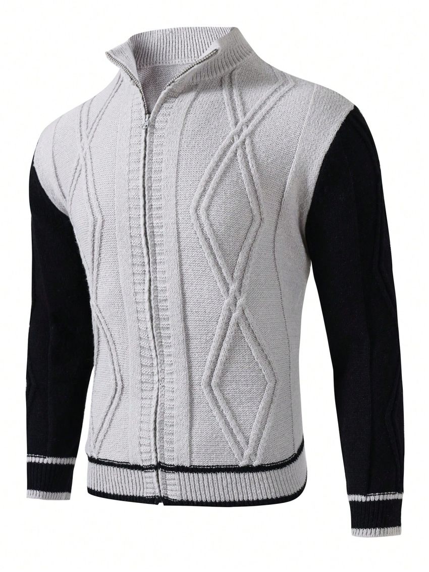 Men's Color Block Zipper Cardigan