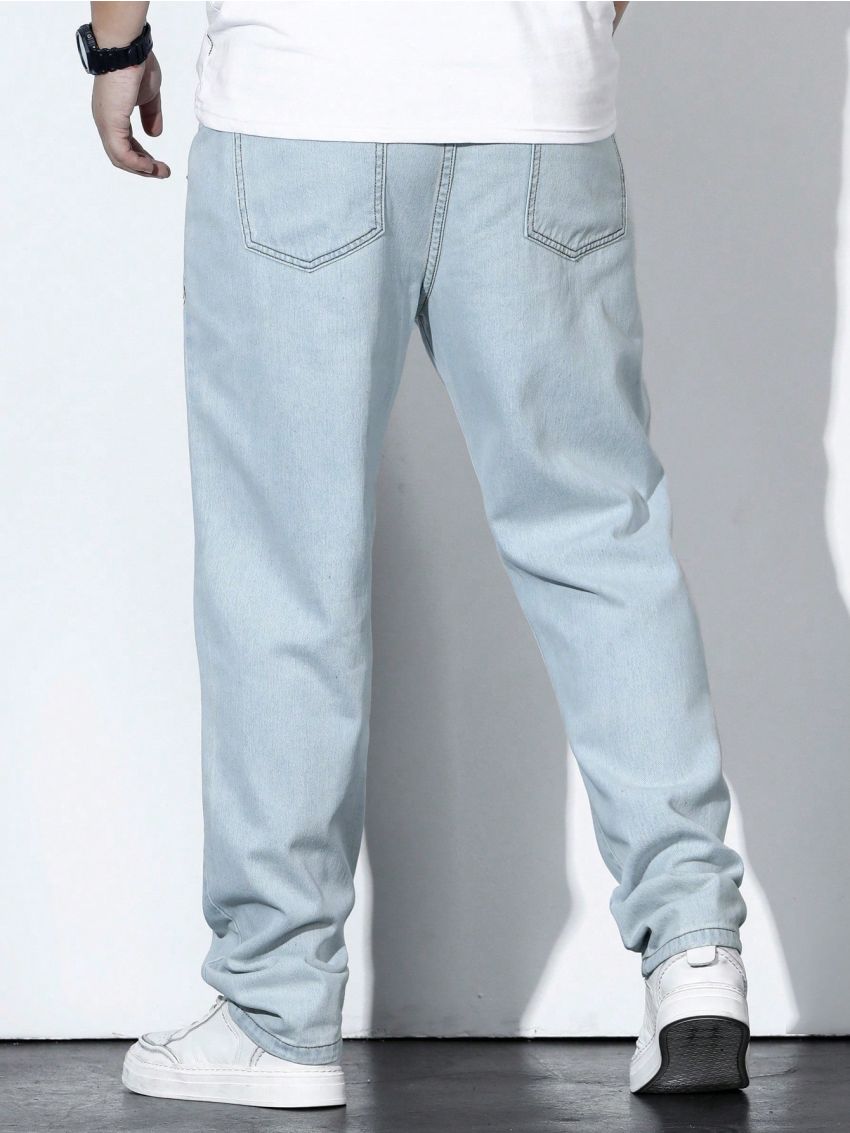 Extended Sizes Men's Plus Size Denim Pants With Slanted Pockets