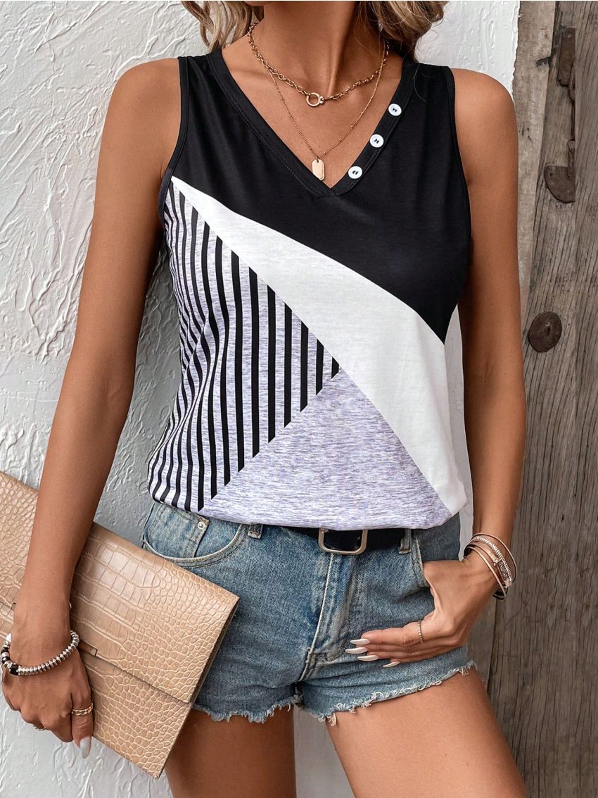 Color Block Striped Patchwork Vest