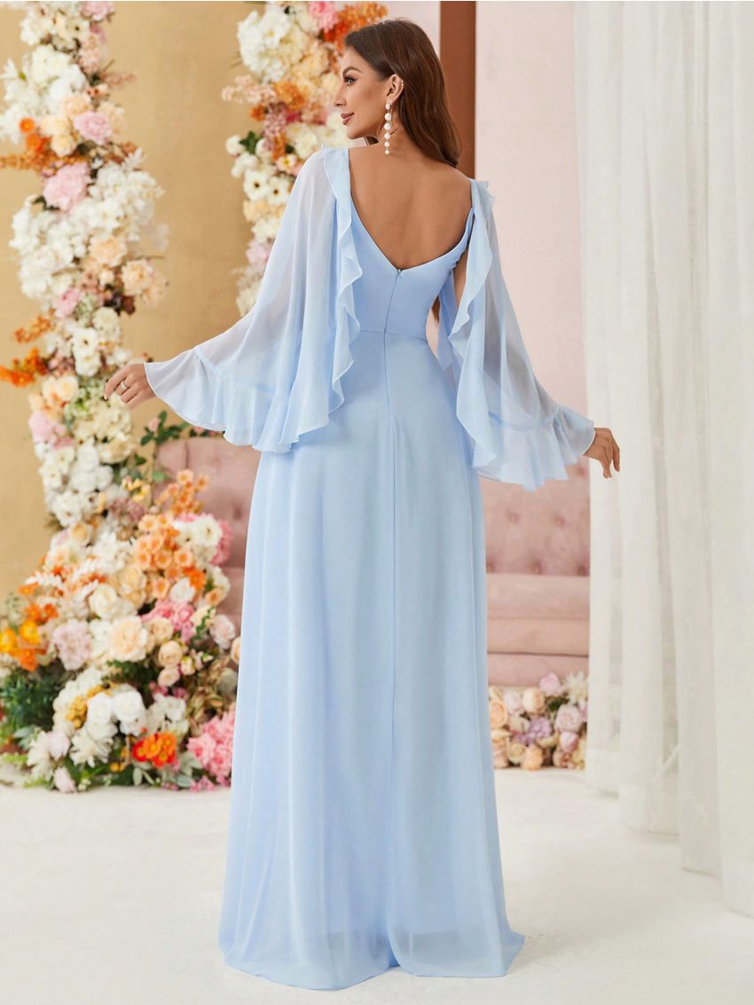 SHEIN Belle Adult Bridesmaid Dress With Layered Ruffled Hem, Pleated Bust And Umbrella Skirt Design