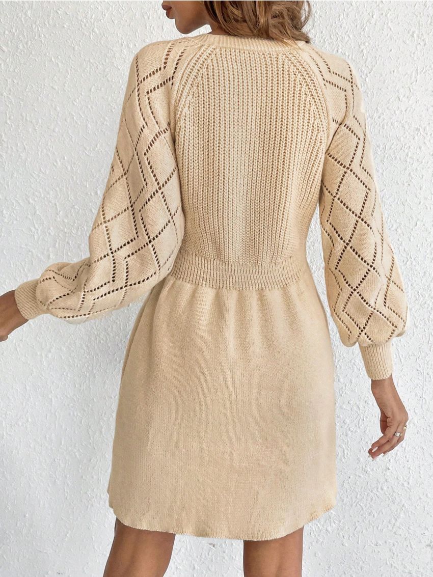 SHEIN Frenchy Women's V-neck Button Up Lantern Sleeve Knitting Sweater Dress