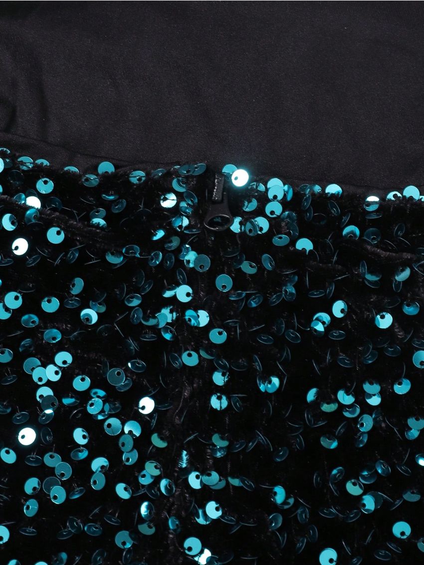 Patchwork & Sequin Decor Women's Evening Party Dress With Spaghetti Straps