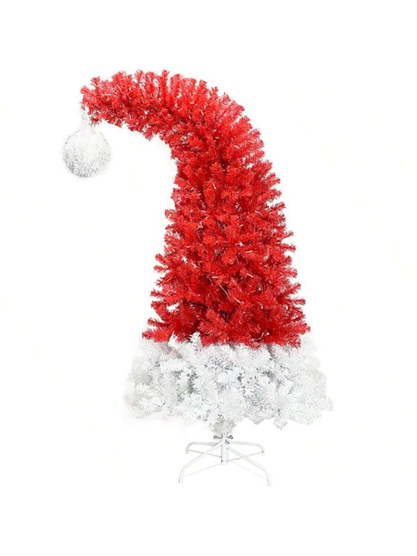6FT Hinged Fir Artificial Top Christmas Tree, Xmas Tree Bendable Santa Hat Style Christmas Tree Holiday Decoration