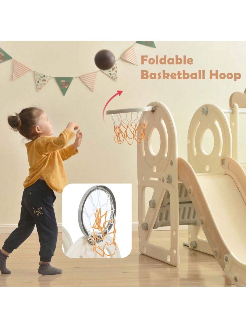 Merax Kids Swing-N-Slide with Bus Play Structure, Freestanding Bus Toy with Slide&Swing for Toddlers, Bus Slide Set with Basketball Hoop