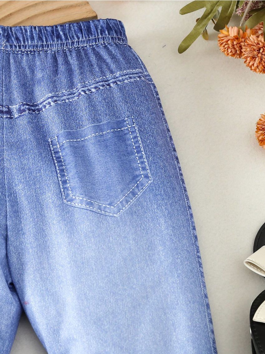 Toddler Girls' Butterfly Print Denim Flare Pants