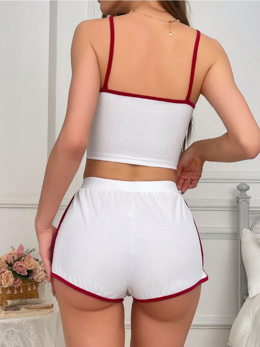 Ladies' Sleepwear Set With Letter Print And Contrast Trim