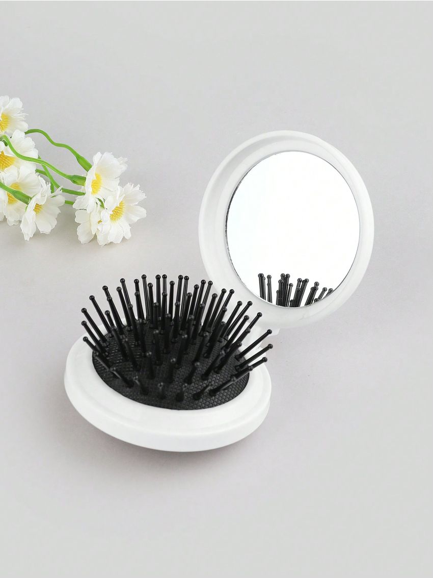 Tartagain Mini Portable Folding Comb With Airbag Cushion, Massage Function, Mirror, Letter & Cherry Pattern Print
