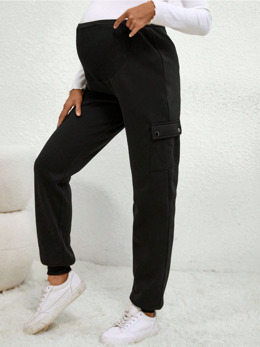 SHEIN Maternity Solid Color Adjustable Waist Pants