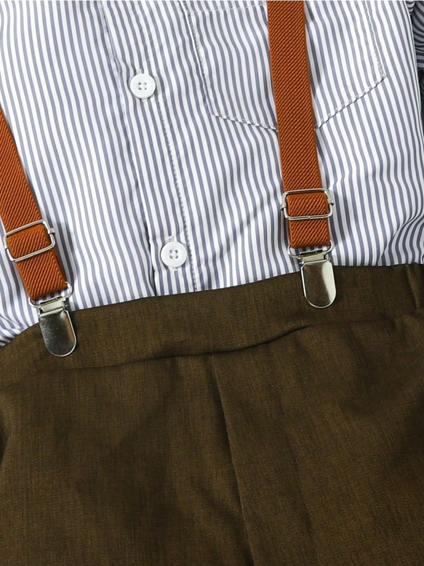 SHEIN Tween Boys' Fashionable & Versatile Suspenders Gentleman Suit