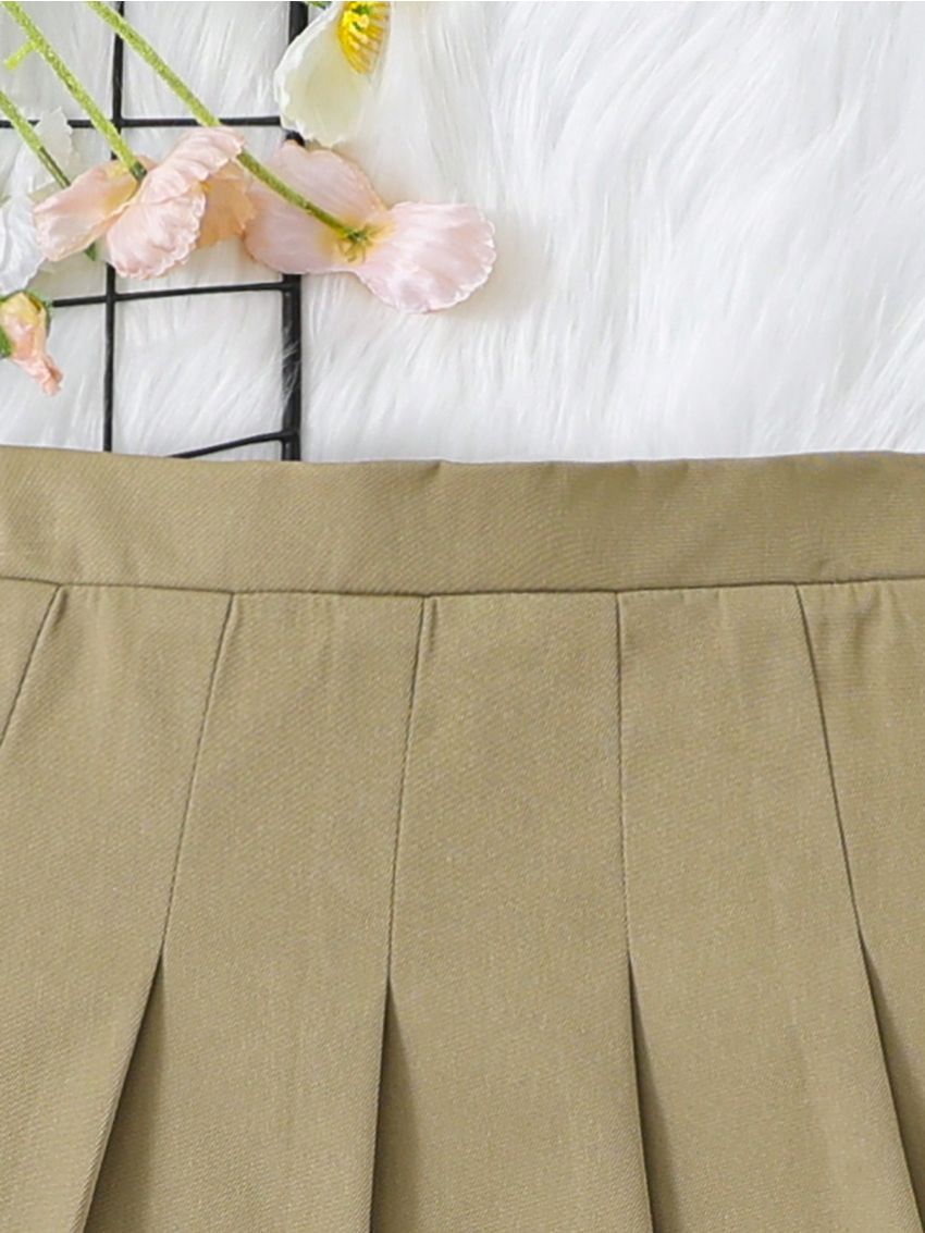 SHEIN Tween Girl Sweet And Cool Style Solid Color Pleated Skirt With Woven Texture