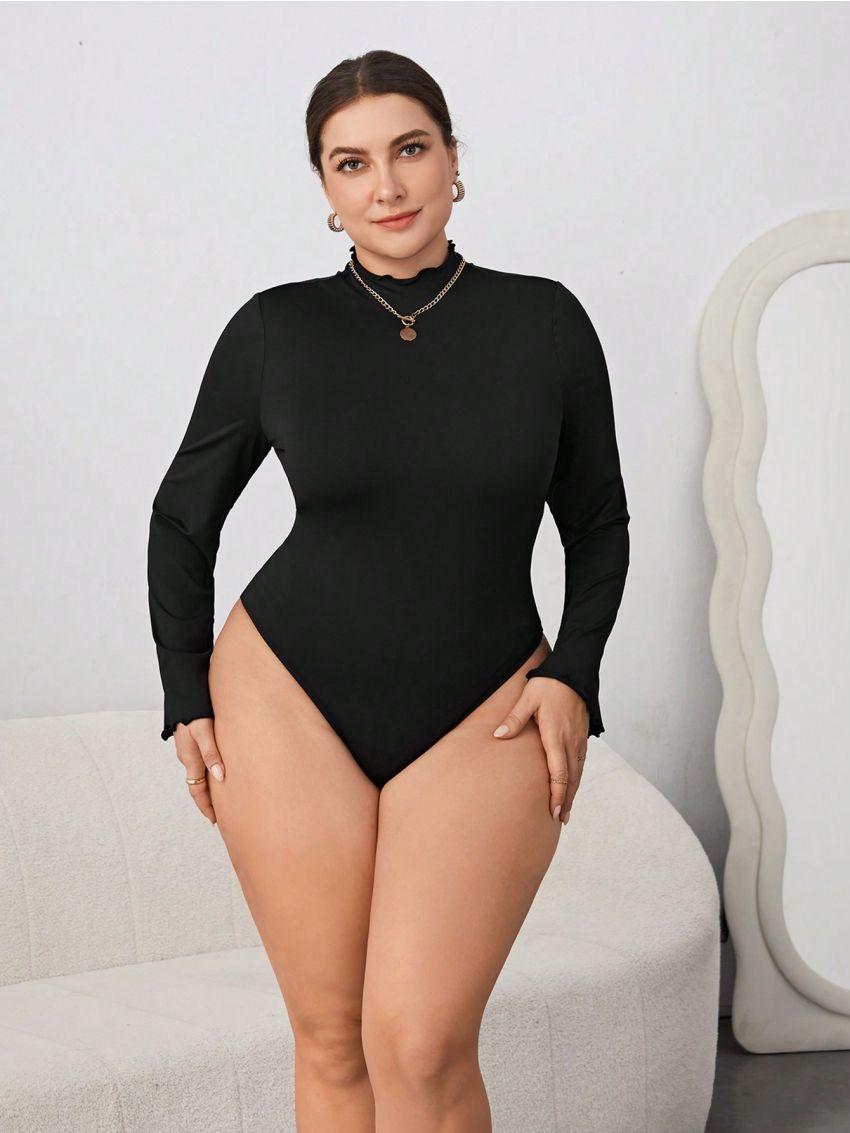 SHEIN Privé Plus Size Stand Collar Long Sleeve Bodysuit