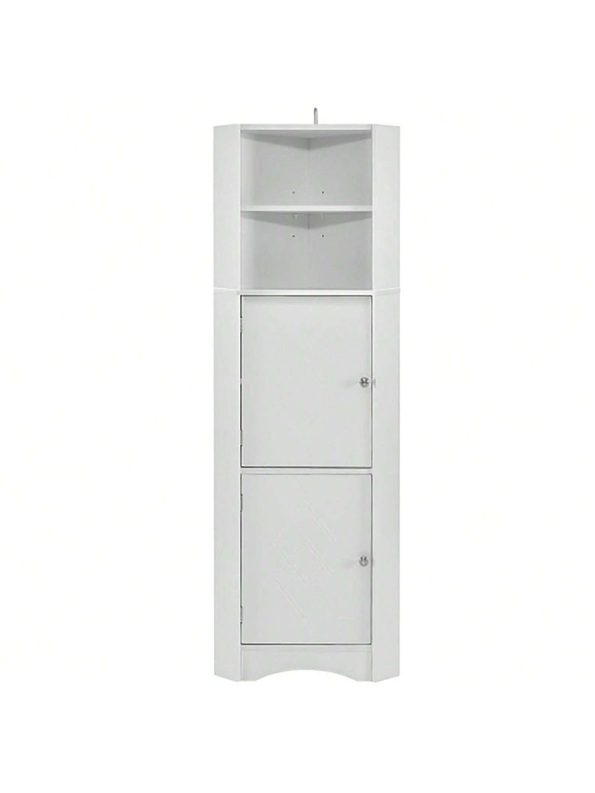Tall Bathroom Corner Cabinet, Freestanding Storage Cabinet with Doors and Adjustable Shelves, MDF Board, Black