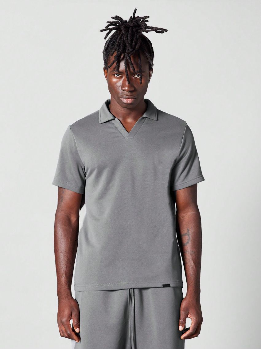 SUMWON Open Neck Polo Shirt And Short Set
