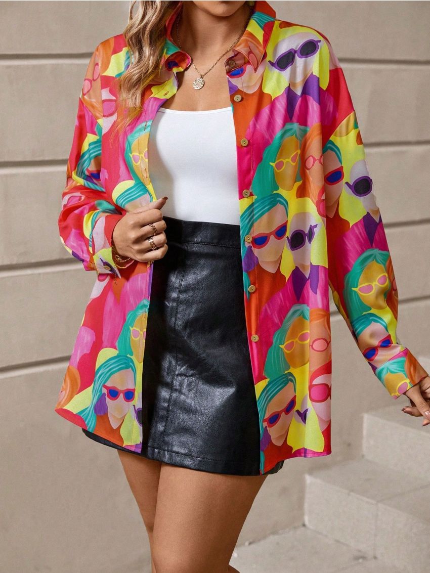 Women's Plus Size Character Printed Button Front Shirt