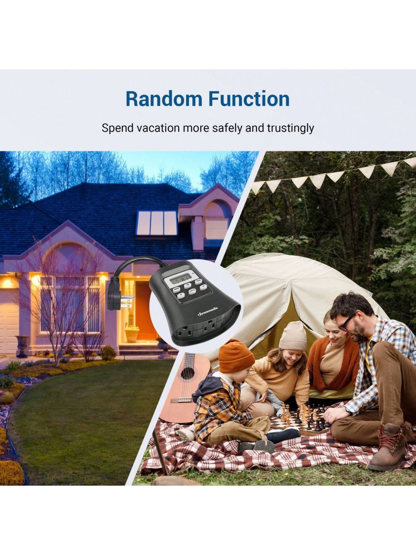 DEWENWILS Outdoor Digital Timer for Halloween Lights, 7-Day Programmable Plug in Timer with 3 Grounded Outlets for Landscape String Light, 15A, 1/3 HP UL Listed