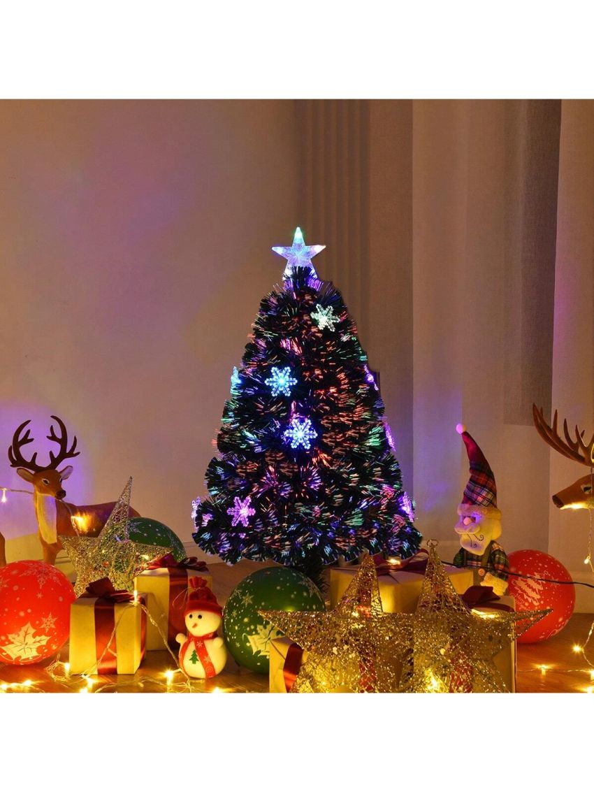 Gymax 4' Pre-Lit Multi-Color Lights Fiber Optic Artificial Christmas Tree with Snowflakes