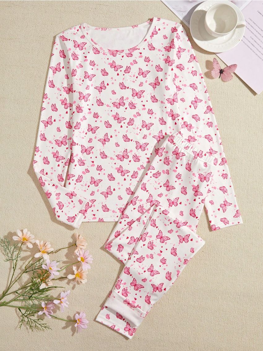 Butterfly Print Thermal Underwear Set