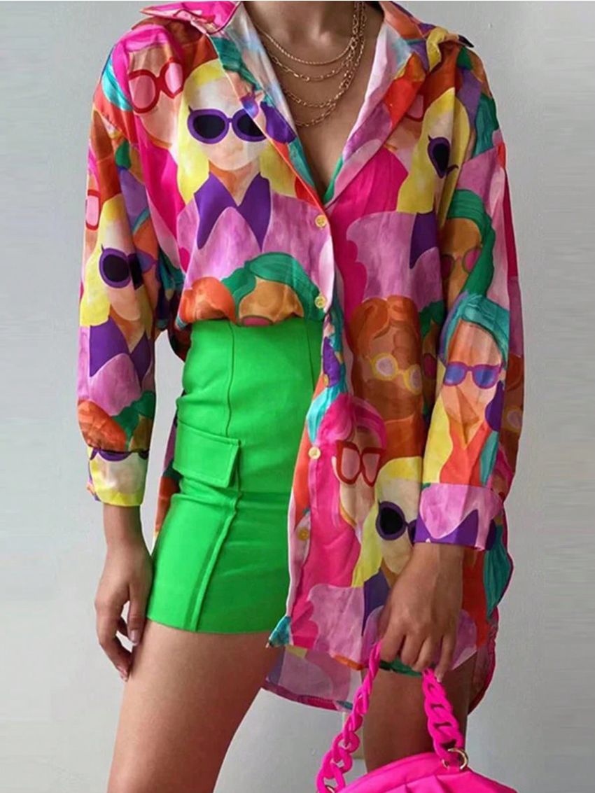 Women's Plus Size Character Printed Button Front Shirt