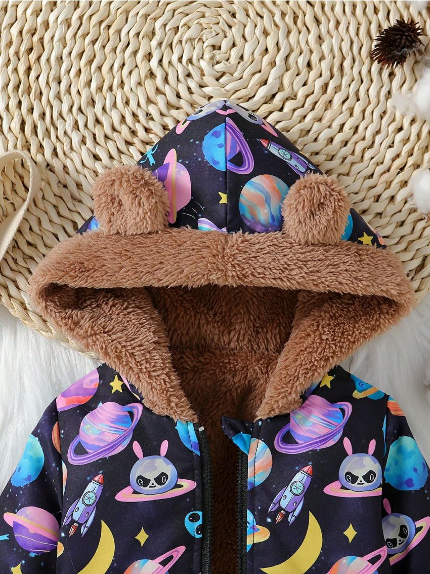Infant Thickened Hooded Bear Ear Coat Party Dress Outfit For Fall/winter