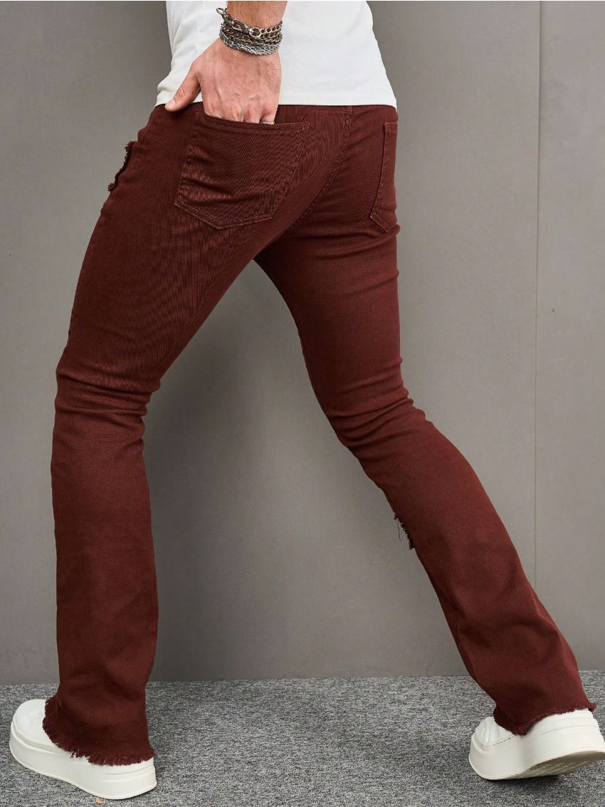 Manfinity Men's Slim Fit Denim Jeans With Frayed Splicing Detail