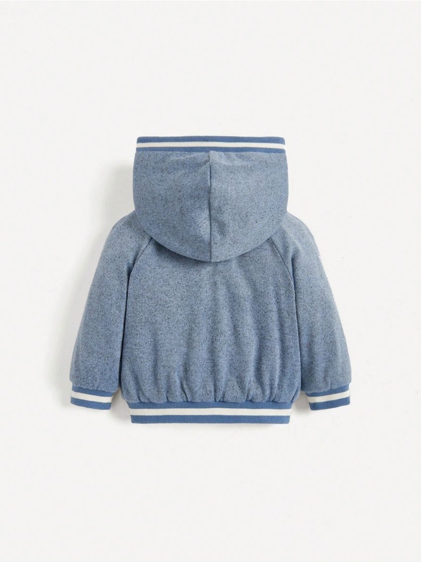 SHEIN Newborn Baby Boys' Cartoon Animal Embroidered Hooded Jacket With Raglan Sleeve