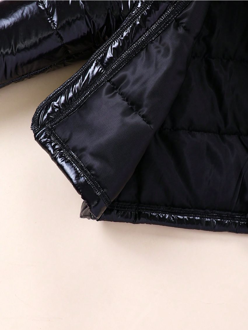 SHEIN Kids SPRTY Young Boy Fuzzy Trim Hooded Puffer Coat