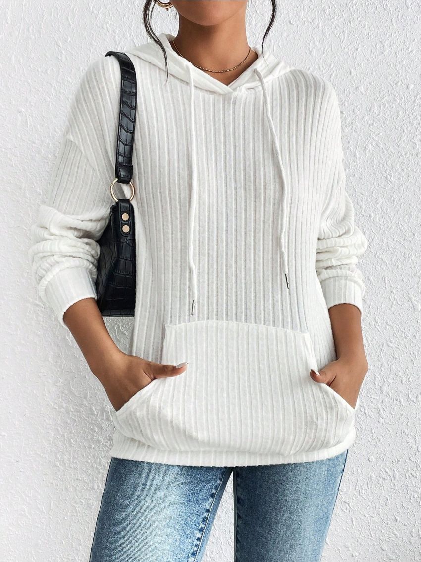 SHEIN Frenchy Kangaroo Pocket Drop Shoulder Drawstring Hoodie