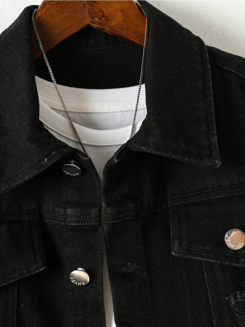 Tween Boy Ripped Flap Detail Denim Jacket Without Tee